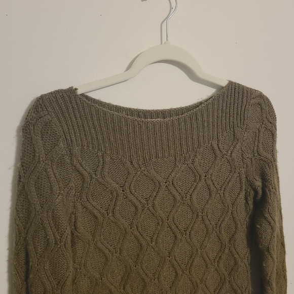 LOFT | Women's Olive Green/Brown Cable Knit Wool Blend Sweater (Size Medium) - Picture 3 of 14